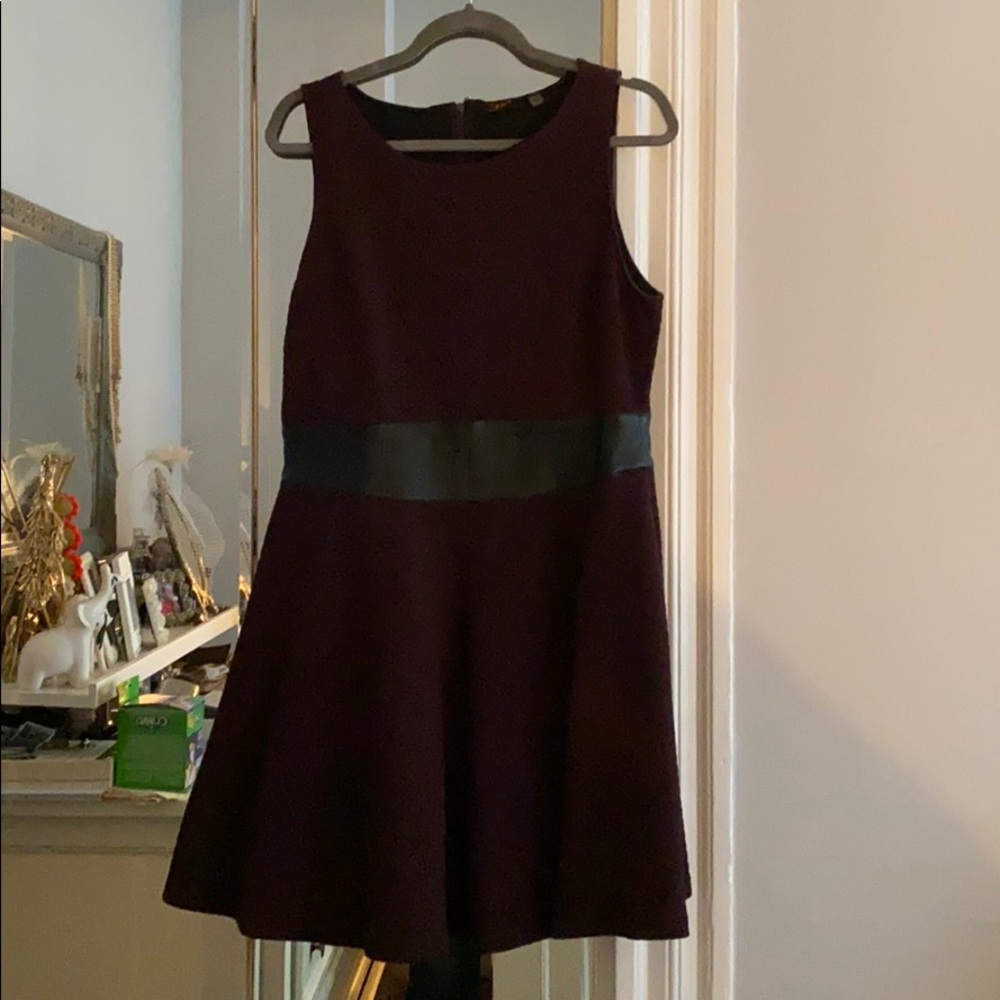 Quilted cotton and faux leather belt a line dress
